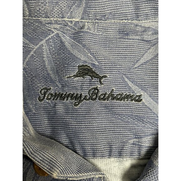 Tommy Bahama Mens Blue Textured Leaf Print Short Sleeve Button-Up Shirt - Picture 6 of 12